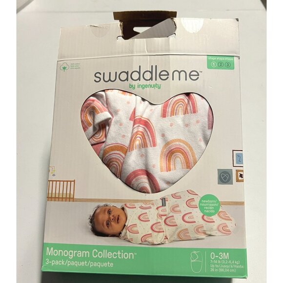 SwaddleMe by Ingenuity Monogram Collection Swaddle Wrap 0-3M Rainbow 3pk - Picture 1 of 9